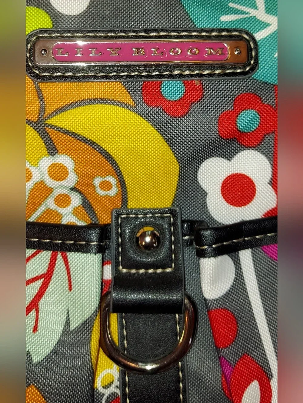 Lily Bloom Multicolor Floral Tote with Black Trim